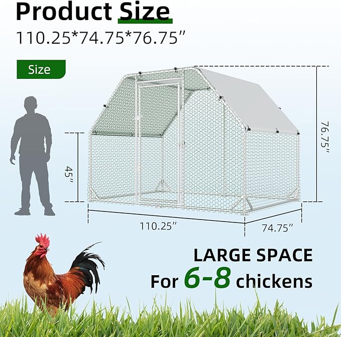 4ever2buy Chicken Runs for Yard with Cover, Large Metal Chicken Run Walk in Metal, Outside Dog Kennel with Roof, Flat Roofed Outdoor Kennel for Cats(9.2’Lx6.23’Wx6.4’H)