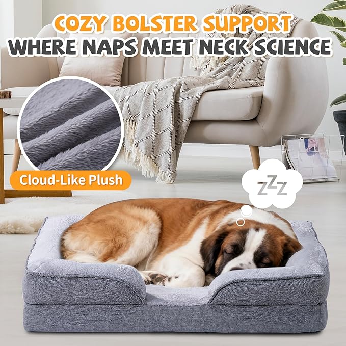 Makigued Orthopedic Dog Bed for Large Dogs Egg Crate Foam Pet Sofa with Waterproof Liner, Removable Washable Cover, Nonslip Bottom, Cozy Couch for Large Dogs 41.7 x 31.5X 6.7Inch, Grey