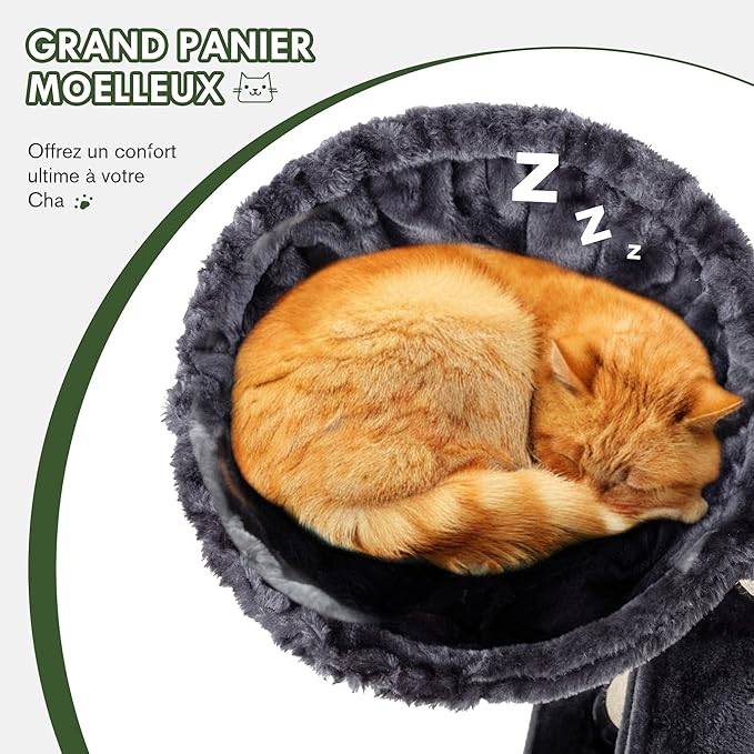 MUTICOR 66 Inches Multi-Level Large Cat Tree Tower for Indoor Big Feline/Cozy Plush Perches/Condo/Sisal Scratching Posts/Hammock and Baskets/Activity Center Play House/Wide Base/Dark Grey