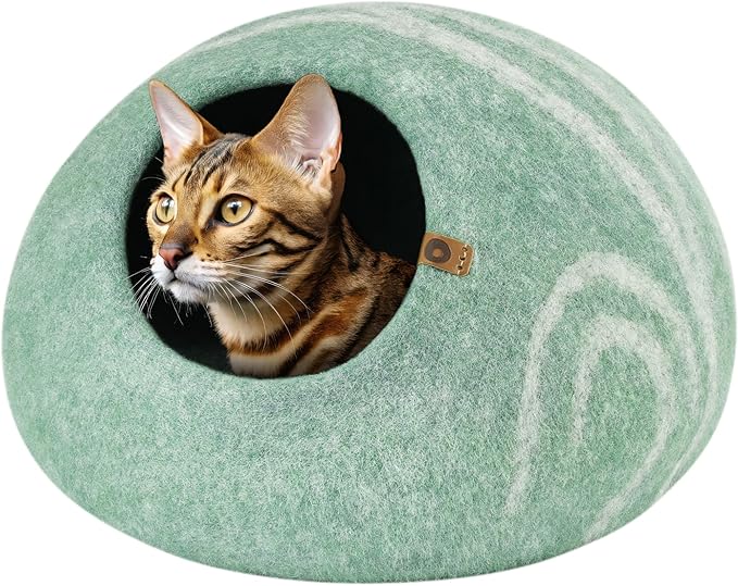 MEOWFIA Cat Cave – Premium Felt Cat Bed for Indoor Cats, Handmade Merino Wool (Pistachio, Large)