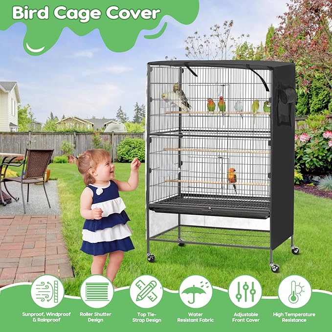 Bird Cage Cover, Large Birds Cage Covers for Night, Birds Cover for Cage with Adjustable Front Curtain, Blackout & Breathable Birdcage Covers for Parrot, Small Animals(Not Include Bird Cage)