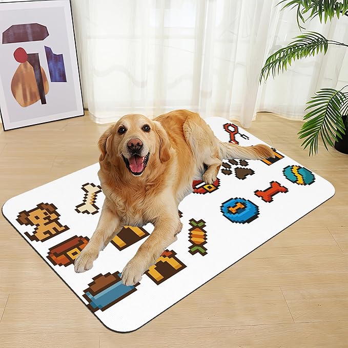 Dog Fun Pet Feeding Mat–Christmas Stocking Quick Dry Absorbent Dog Cat Food Mat, Non Slip Waterproof Bowl Placemat for Messy Eaters, Pet Accessories for Floors 16"x24"
