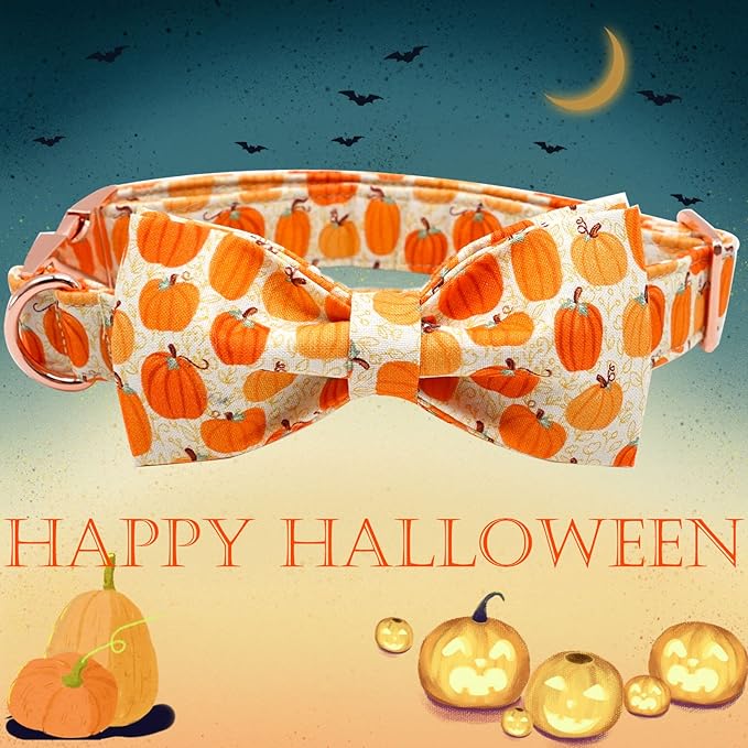 Dog Collar - Halloween Pumpkin Bowtie Dog Collar Gift Soft Bow Collar Pet Adjustable Metal Buckle Dog Collar for Large Dogs