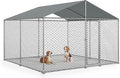 10x10 FT Outdoor Dog Kennel Outside with Metal Large Dog Gate, Outdoor Dog Pens with Roof, Heavy Duty Dog Kennel for Backyard Farm Use (124x124x87IN)