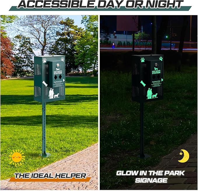 Abbylike Compact Dog Waste Station Outdoor - Pet Poop Waste Bag Dispenser & Litter Bin Combo, Pet Trash Bin Height Adjustable with Reflective Sign for Backyard Commercial Park Trail Yard