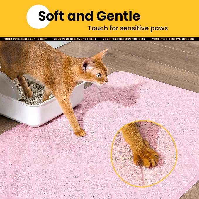 Cat Litter Mat Litter Trapping Mat, 35" x 23" Premium Durable PVC Grid Mesh with Scatter Control, Non-slip, Less Waste Cat Litter Box Mat, Pink