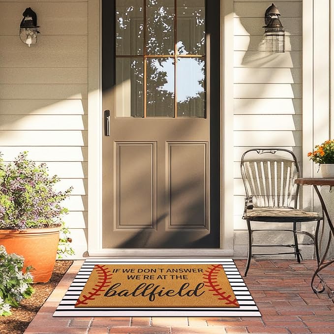 Tinideya 2 Pcs Baseball Door Mat Ballfield Welcome Non Slip Coir Mats Ballfield Theme Floor Layering Doormats Seasonal for Front Porch Entryway Decor(Baseball Theme)