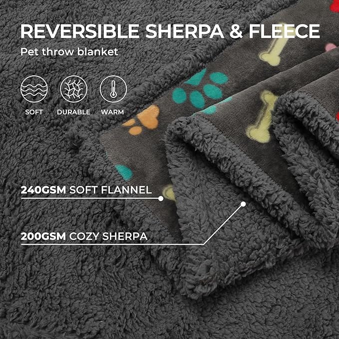 Luciphia Waterproof Pet Blankets for Couch Sofa Bed Cover Cat Liquid Pee Proof Washable Soft Fluffy Large Dog Blanket Reversible Furniture Protection Puppy Grey Bone Thicken Medium（57" x 40"）
