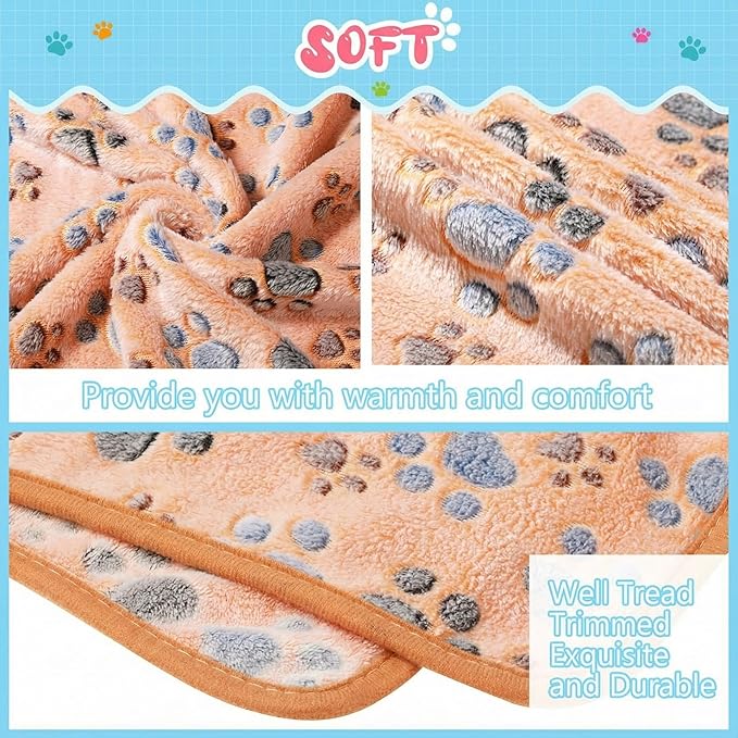 Tatuo 4 Pcs Dog Blanket for Pet Cat Blankets Indoor Puppy Teething Stuff Toys Paw Print Fleece Soft Blanket Sleep Mat for Guinea Pig Cage(Coffee,Small(24 x 16 Inch))