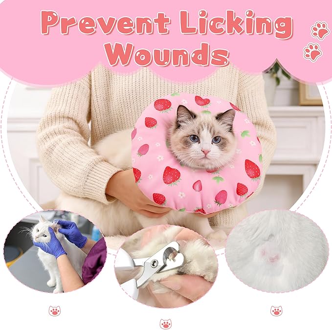 Cat Cone Collar Soft, Medium Waterproof Cat Recovery Collar for Wound Healing After Surgery or Neutering Alternative to Elizabethan Collars Medical Neck Cone for Cats and Puppies, Pink