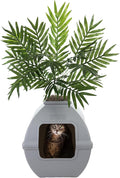 Good Pet Stuff Hidden Litter Box Planter, Decorative Cat Litter Enclosure with Carbon Filter, Artificial Plant, Easy Clean, Indoor Design, Courtyard Square Style, Base Kit, Stone Gray