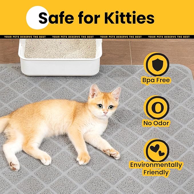 Cat Litter Mat Litter Trapping Mat, 24" x 17" Premium Durable PVC Grid Mesh with Scatter Control, Non-slip, Less Waste Cat Litter Box Mat, Grey 2 Pack