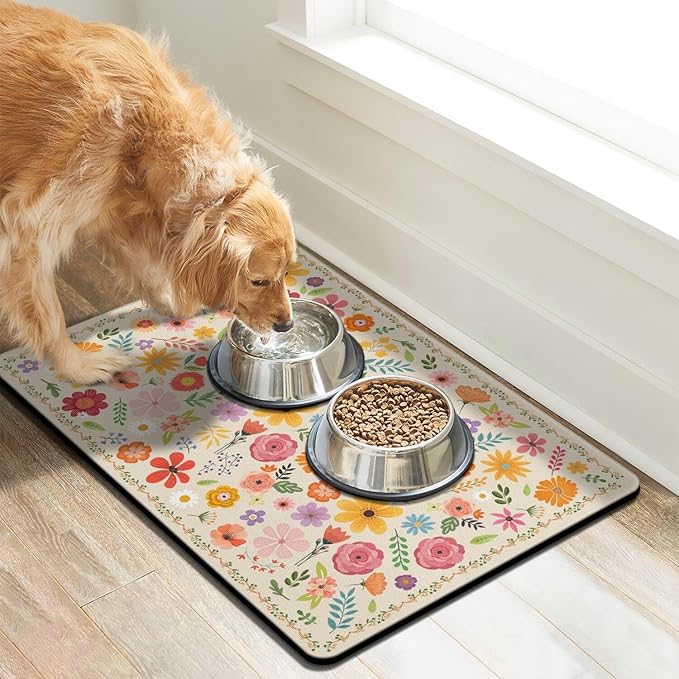 Pet Feeding Mat for Floors Waterproof Dog Mat for Food and Water Absorbent Quick Dry Non Slip mat for Cat Bowls