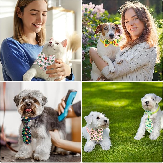 Reginary 100 Pieces Dog Bow Tie Collar Set Include 40 Dog Neckties, and 30 Puppy Bowties, 30 Collar Flowers, Adjustable Pet Ties Grooming for Small Medium Cats Pets Supply(Cactus)