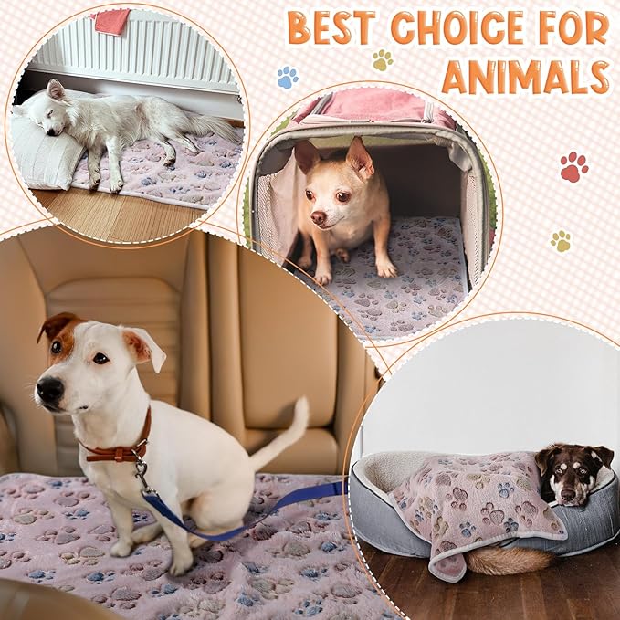 Tatuo 4 Pcs Dog Blanket for Pet Cat Blankets Indoor Puppy Teething Stuff Toys Paw Print Fleece Soft Blanket Sleep Mat for Guinea Pig Cage(Beige,Medium(30 x 20.5 Inch),Square)