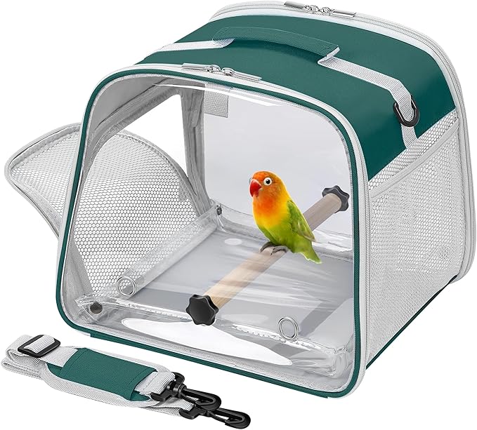 Suertree Small Bird Carrier, Large Window Travel Cage with Stand and Easy Clean Tray for Parrot Parakeet Cockatiels, Lightweight and Portable, Green