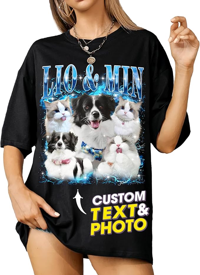 Mit & Mia Custom Your Own Bootleg Rap Shirts for Boyfriend Girlfriend Face Shirt with Photo Gift for Him Her Pet Lovers