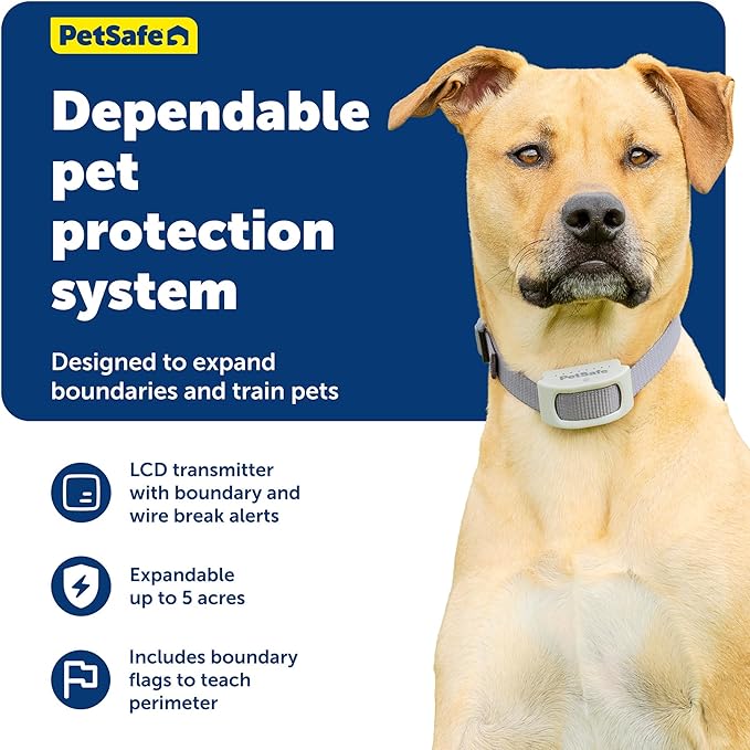 PetSafe Classic In-Ground Fence In Ground Cat Fence, Underground Dog Containment System Expandable Up to 5 Acres, Digital LCD Screen, 8 Different Collar Settings, Invisible, Pet Training