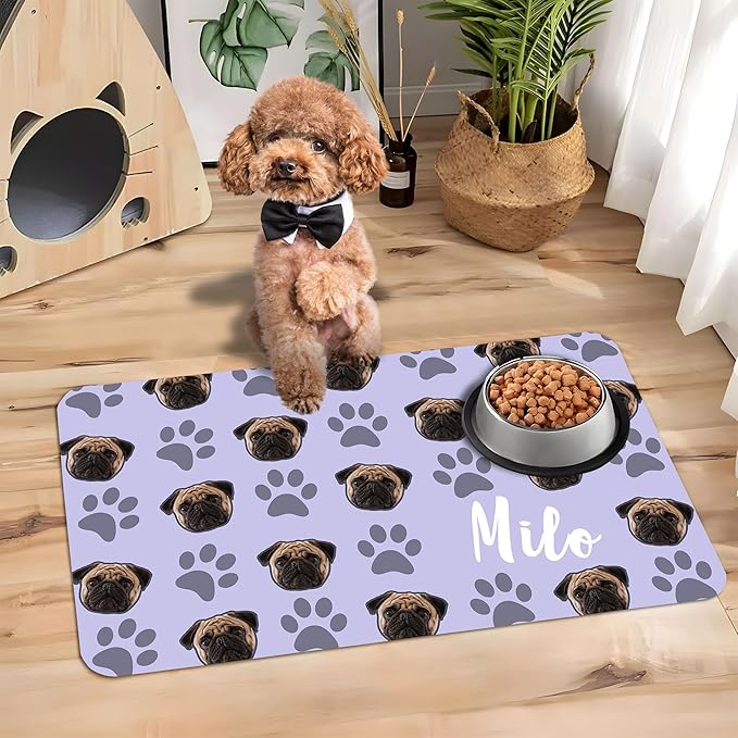 Personalized Dog Cat Mat with Name Photo Custom Placemat Feeding Mats for Food and Water Customized Non-Slip Waterproof Doormat for Bowls Outdoor Indoor Floors Gifts for Pet Owner