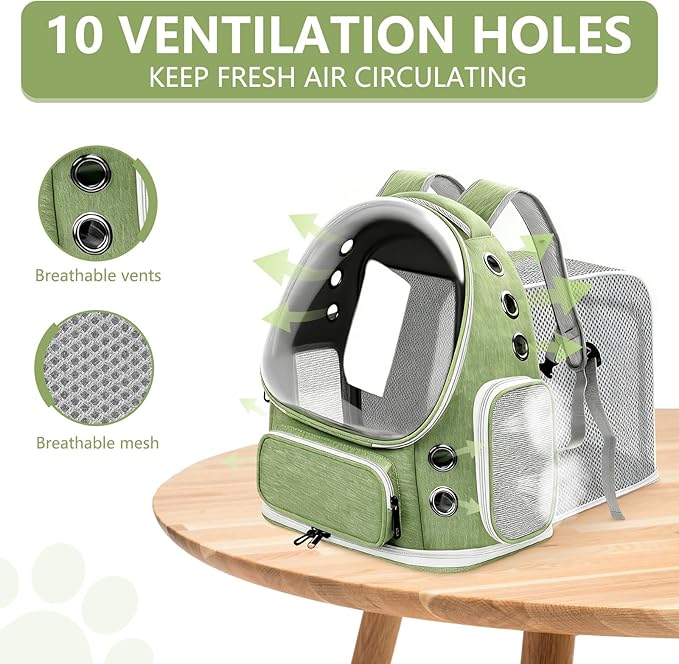 Expandable Cat Backpack Carrier, Breathable Cat Bubble Backpack for Kitty & Small Dog up to 18lbs, Large Space Cat Carrier Backpack, Foldable Airline Approved Carrier for Travel (Green)