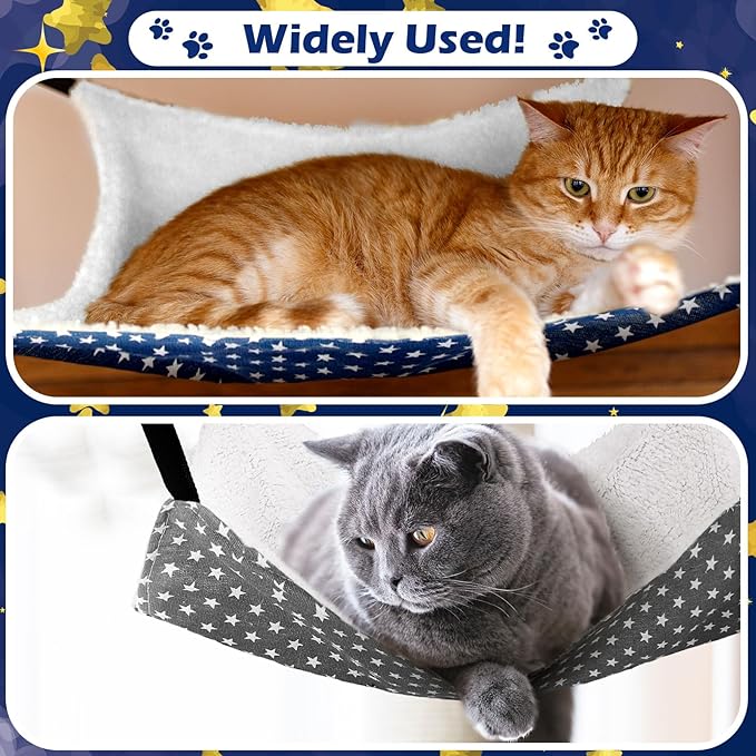 Jetec 2 Pack Cat Hammock for Cage, Catio Accessories Reversible Soft Cats Bed with Adjustable Straps and Hooks Double-Sided Linen and Fleece Hanging Hammock for Cats, Kitten(Pentagram,M)