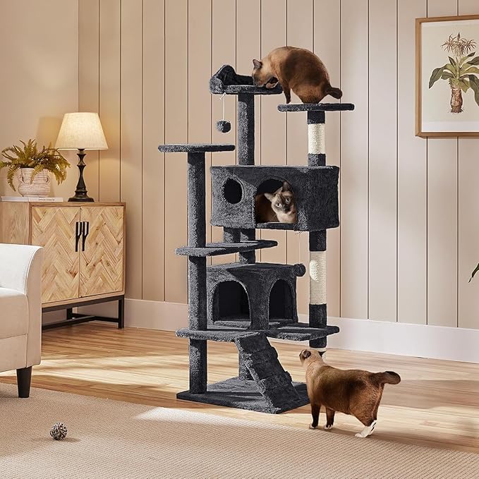 54 Inches Cat Tree Tower, Cat Tree Tower Condo with Scratching Post for Cats House Play, Multi-Level Furniture Activity Center for Pet, Detachable Cat Tower, Dark Gray