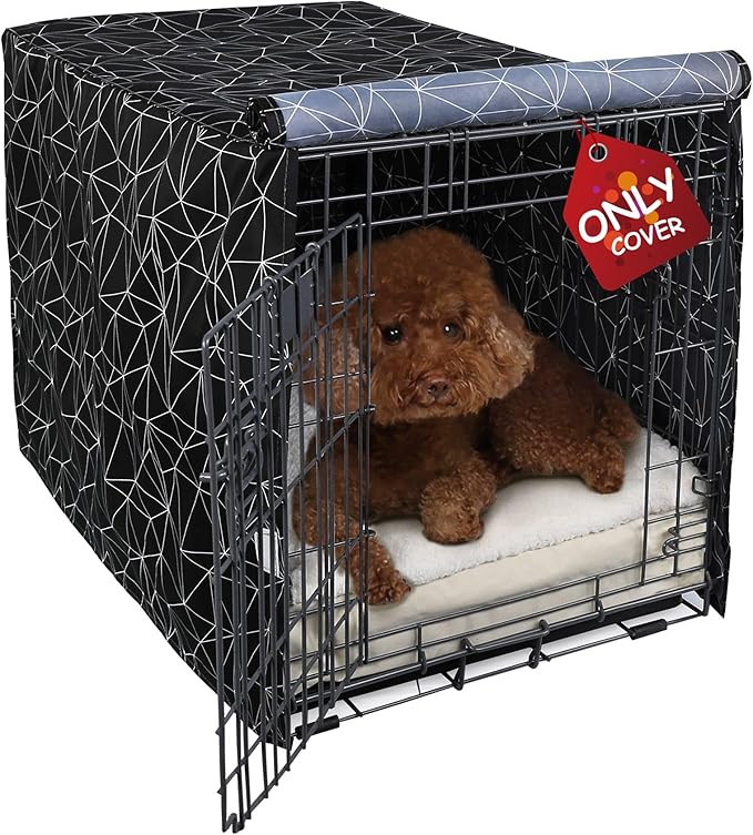 Explore Land Pattern Dog Crate Cover for 24 Inches Wire Cage, Heavy-Duty Polyester 1 2 3 Doors Standard Metal Pet Kennel Enclosure (Brief Polygonal)