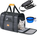 Morpilot Cat Carrier - Cat Carrier Soft for Small or Medium Cats up to 16lbs, with Sided Cushion, Secure Buckle and Foldable Bowl, Dog Carriers for Small Dogs (Dark Gray)