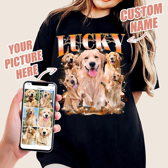 JIX & JOKY Custom Your Own Bootleg Rap Shirts with Dog Faces Custom Pet Shirt for Men Graphic Tshirt Gift Idea for Pet Lovers