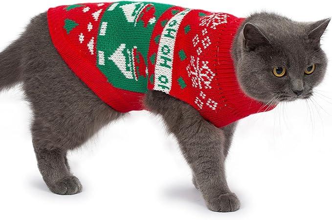Stretchy Cat Christmas Sweater - 2 Packs Christmas Sweaters for Cats | Snug Winter-Ready Knit for Boy/Girl Cats & Kittens(Scarlet, X-Small)