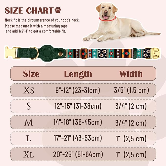 AirTag Dog Collar for Small Medium Large Breed - Adjustable Cute Pattern Dog Collar with Airtag Holder - Soft Leather Tracker GPS Apple Air Tag Pet Collars (X-Small, 9"-12" Neck Fit, Tribal)