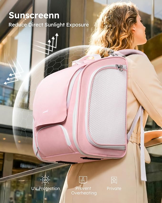 Pecute Cat Backpack Carrier, Large Space Cat Bubble Backpack, Breathable Cat Carrier, Shaded Dog Backpack Carrier, Ergonomic 3D Design for Travel, Hiking, Walk, Suitable for Shopping, Car, Vet, Pink