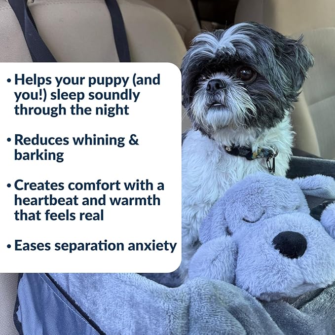 Snuggle Puppy Junior Heartbeat Puppy Toy - Heartbeat Puppy for Dogs - Pet Anxiety Relief and Calming Aid - Comfort Dog Toy - Behavioral Training and Sleep Aid Cuddle Buddy - Grey