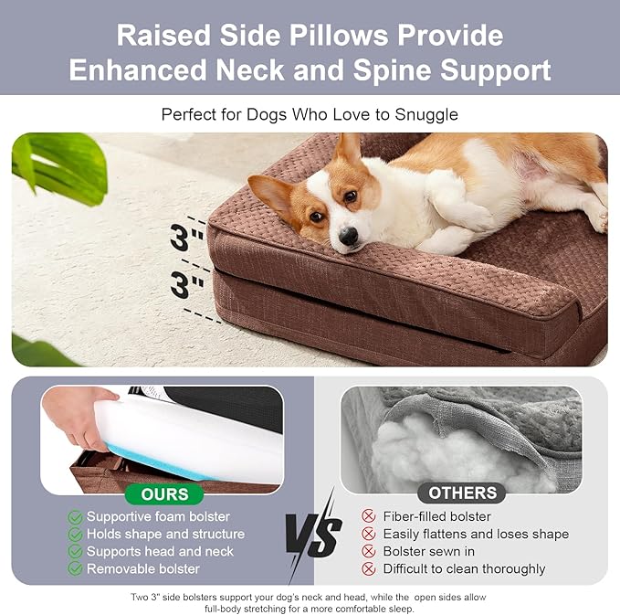 Orthopedic Dog Bed Medium Size Dog, Memory Foam Dogs Bed for Medium Dogs, Washable Removable Cover, Nonskid Bottom, Waterproof, for Indoor, Outdoor, Crate ＆ Car Use, 35x23x6 Inches, Brown Grey