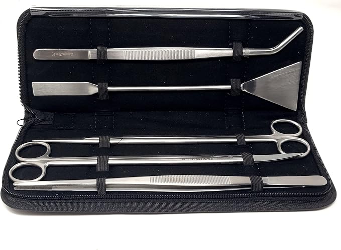 A2Z-Aquascaping Maintenance Tools Accessories,Anti-Rust Stainless Steel Tweezers Scissors Spatula for Aquarium Tank Clean, Fish Tank, Bonsai, Algae Scrapers (Set of 5 Pcs in A Case)
