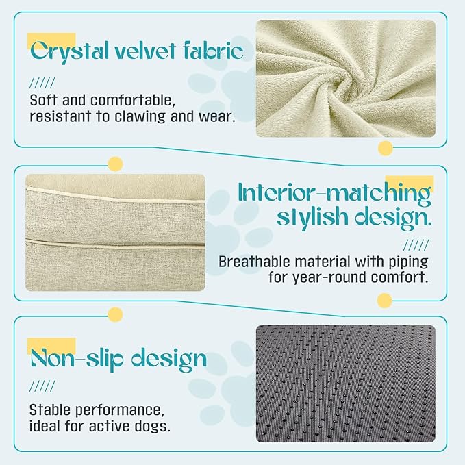 Waterproof Memory Foam Dog Beds for Extra Large Dogs Non-Slip Orthopedic Dog Beds Washable Couch Pet Bed with Removable Cover (Beige, Large)