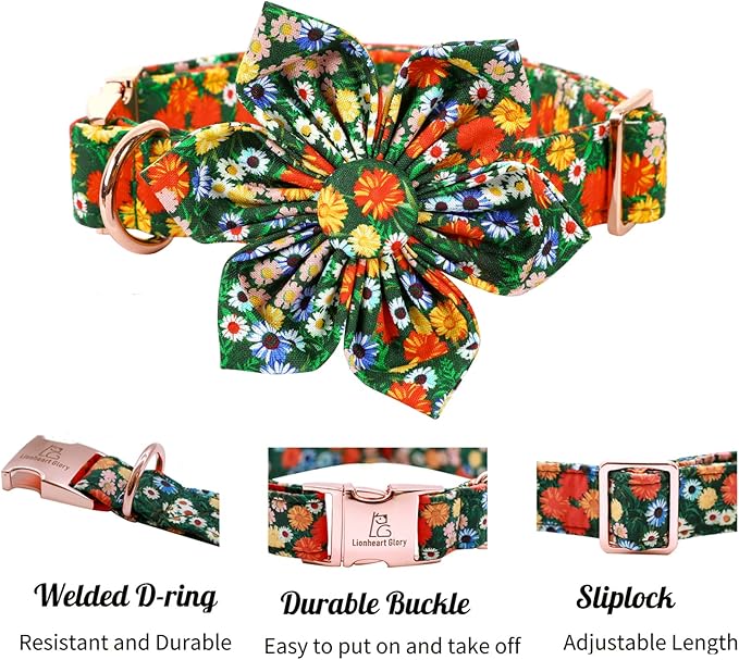 Lionheart Glory Floral Dog Collar - Adjustable, X-Large, Cute Floral Pattern