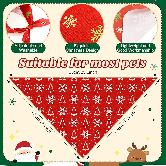 200 Pcs Dog Bandanas Bulk, Red & Green Triangle Dog Kerchiefs for Small Medium Large Dogs, Reusable Pet Scarves for Groomers, Pet Shops, Parties & Photo Props, 25 Styles