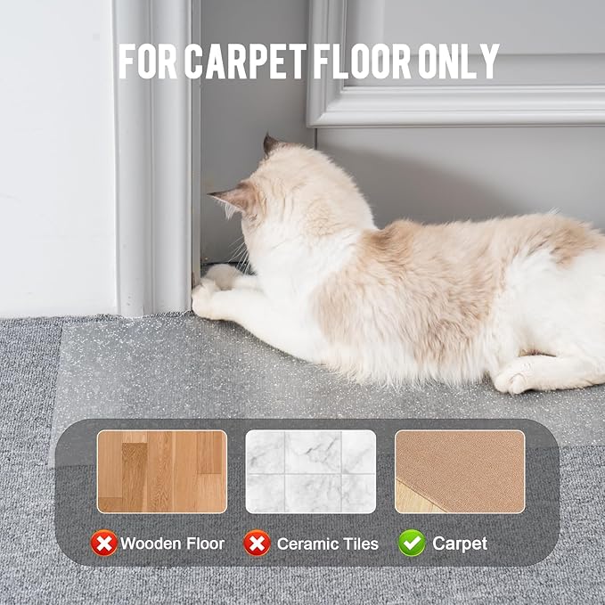 Uross Carpet Protector for Pets - Cat Carpet Protector for Doorway, Anti Scratch Under Door Cat Scratch Protector Mat, Easy to Cut Plastic Stopper Cat Scratch Guard Carpet 3.6FT-Silver