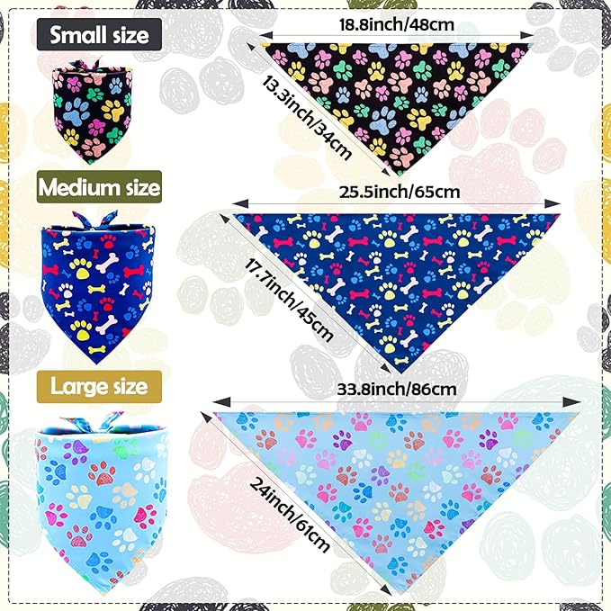 30 Pcs Paw Print Bandanas Bulk for Large Dogs 33 Inch XL Stitch Dog Bandanas Polyester Bandana Party Grooming L