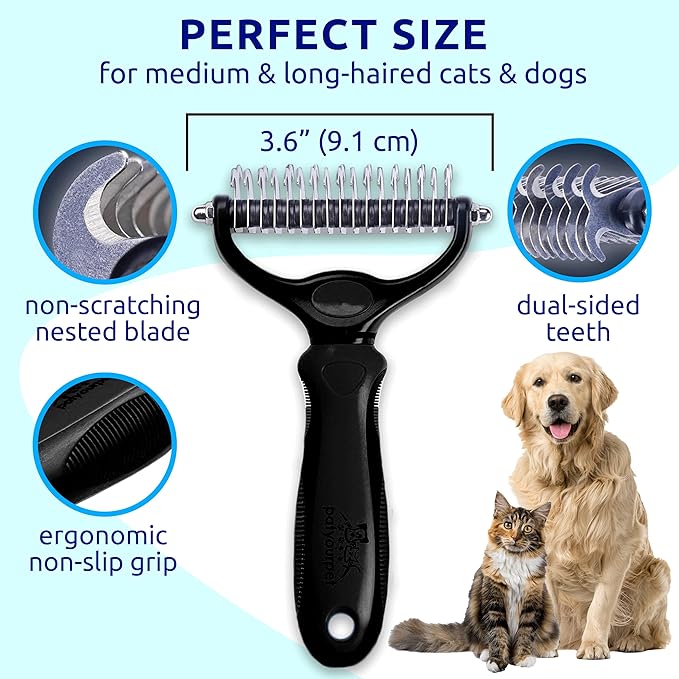 Pat Your Pet Deshedding Dog Brush For Shedding – Cat Brushes For Indoor Cats, Double-Sided Cat Brush Deshedding & Grooming Tool For Long Haired And Short Haired Dogs, Skin-Friendly
