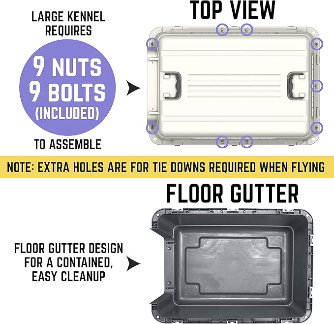 SportPet Airline Compliant LARGE 28.75" Travel Dog Kennel-Durable Plastic Airline Pet Carrier w/ Removable Wheels & Food Bowls, Collapsible Indoor/Outdoor Dog Kennel, Dogs up to 28"L & 20"H-Cream/Gray
