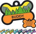 GoTags Silent Dog Tag, Personalized Engraved Bone Silicone Dog and Cat Name Pet ID Tags, Soundless No More Jingling Dog Tags (Forest Gold)