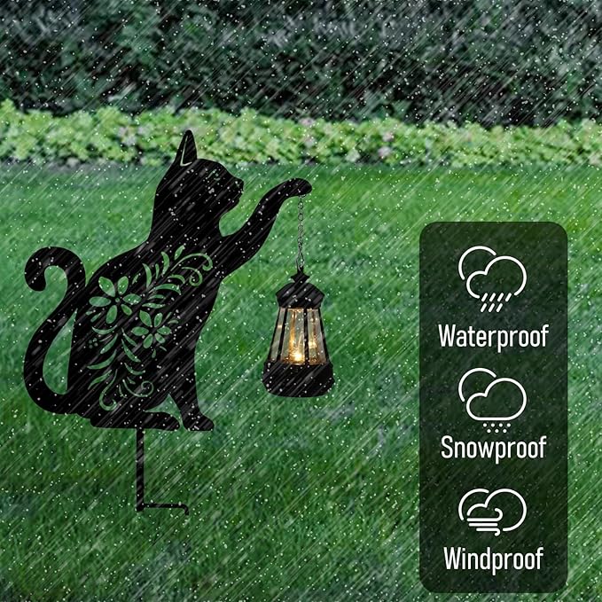 Bshine Cat Solar Light Outdoor Garden Decoration, Waterproof Metal Stake Black Outdoor Statue Lantern, Lawn Ornaments for Yard, Path, Patio, Sculpture Black Cat Memorial Gift
