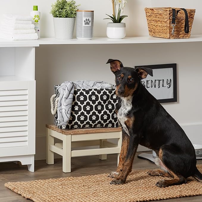 Bone Dry Pet Storage Collection Lattice Paw Print, Black, Small Rectangle