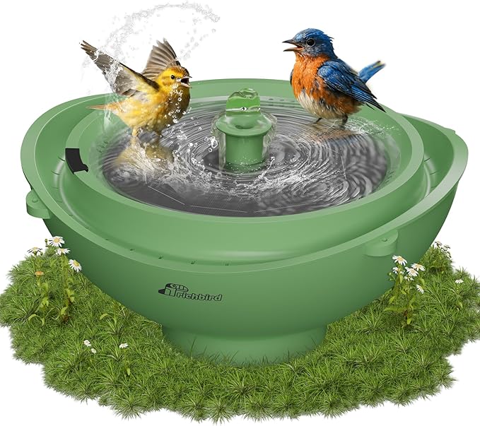 Solar Bird Bath with Fountain and Battery Backup, 3-in-1 Hanging or Freestanding Birdbath, Low-Water Protection & 3 Nozzles for Garden Patio Decor (Forest Green)