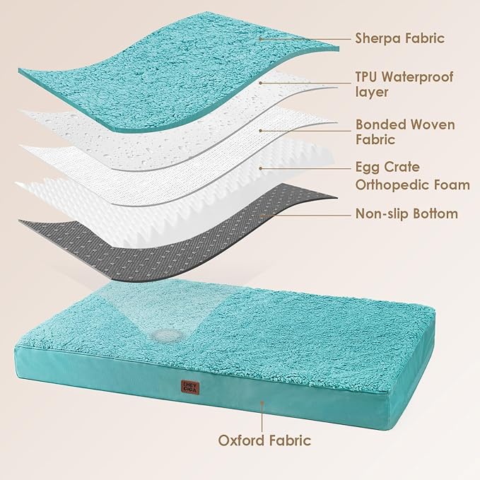 EHEYCIGA Orthopedic XXL Dog Beds for Jumbo Dogs with Removable Washable Cover for Crate, Turquoise Blue, 47x29