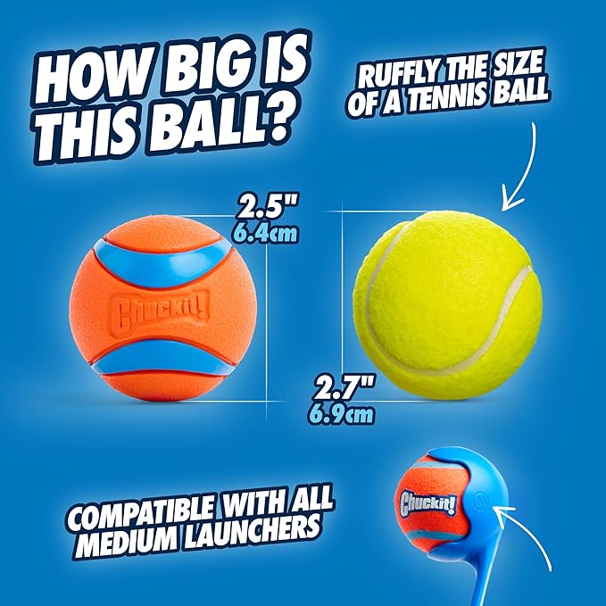 Chuckit! Ultra Ball Dog Toy - Medium Bouncy Fetch Balls For Dogs 20-60 lbs - Made from Durable Rubber - Floating Water Pet Toys - Size Medium - 2.5-inch Diameter - Pack of 2