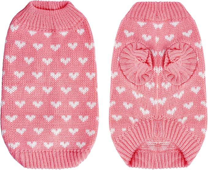 Dxhycc Dog Knitted Sweater Dog Heart Sweater Puppy Sweater Warm Soft Pet Holiday Clothes for Large Cats and Dogs (Pink, L)