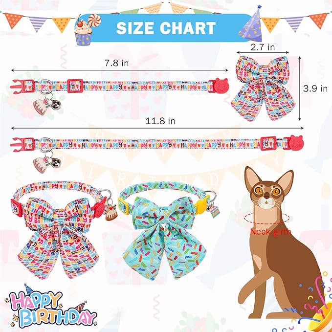 SCENEREAL Birthday Cat Collar with Bell & Stylish Bowtie, Breakaway Cat Collars Accessories for Boy Girl Small Cats, Holiday Kitten Gifts Costumes for Female Male Pets Puppy